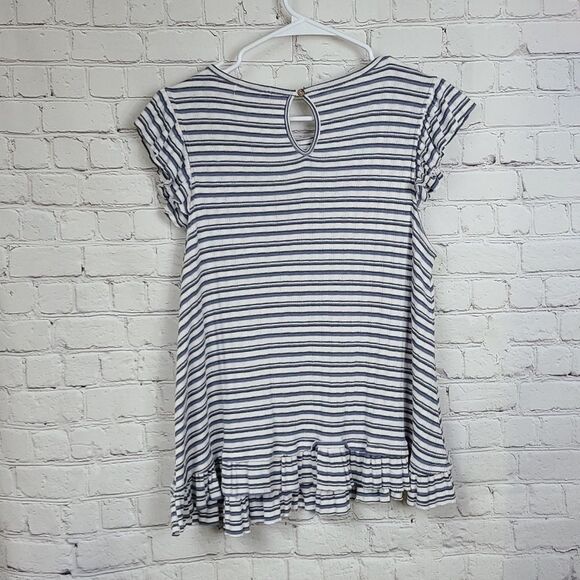 Altar’d State Blue Striped Keyhole Ribbed Knit Top Flutter Sleeve Women's Small - Picture 2 of 6
